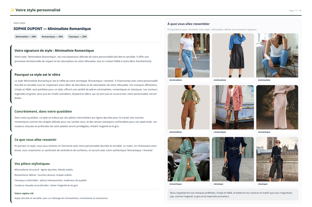 Extrait rapport MyStylist - Profil stylistique et piliers